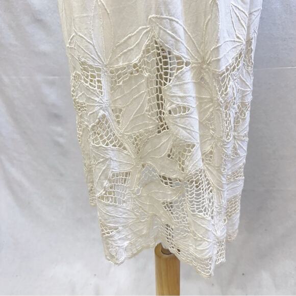 Lassy Doll white Rayon & crochet detail button up blouson midi dress size large - Picture 8 of 16